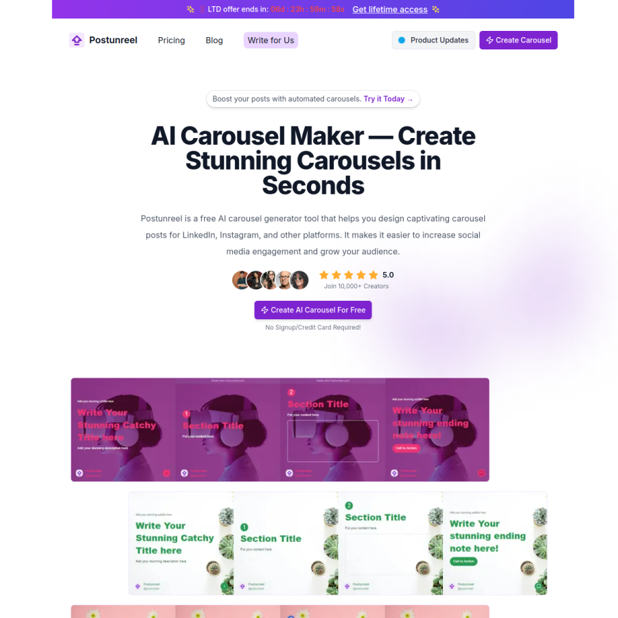 postunreel.com homepage screenshot