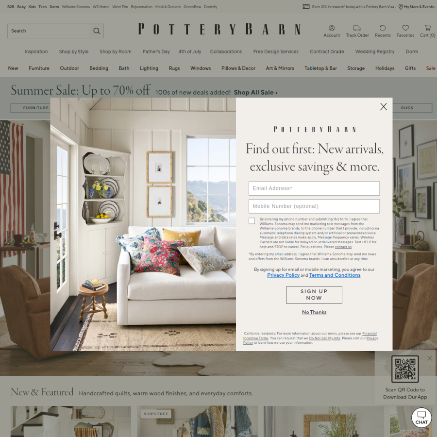 potterybarn.com homepage screenshot