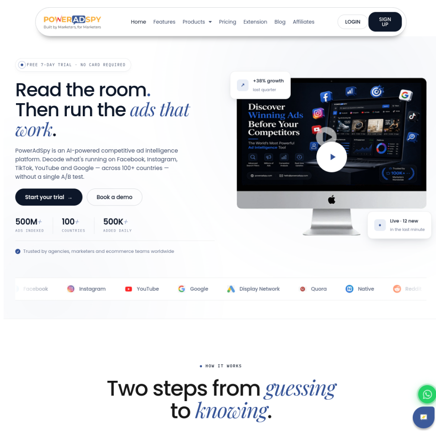 poweradspy.com homepage screenshot