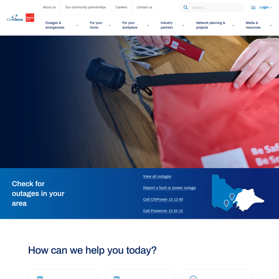 powercor.com.au homepage screenshot