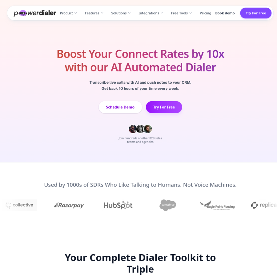powerdialer.ai homepage screenshot