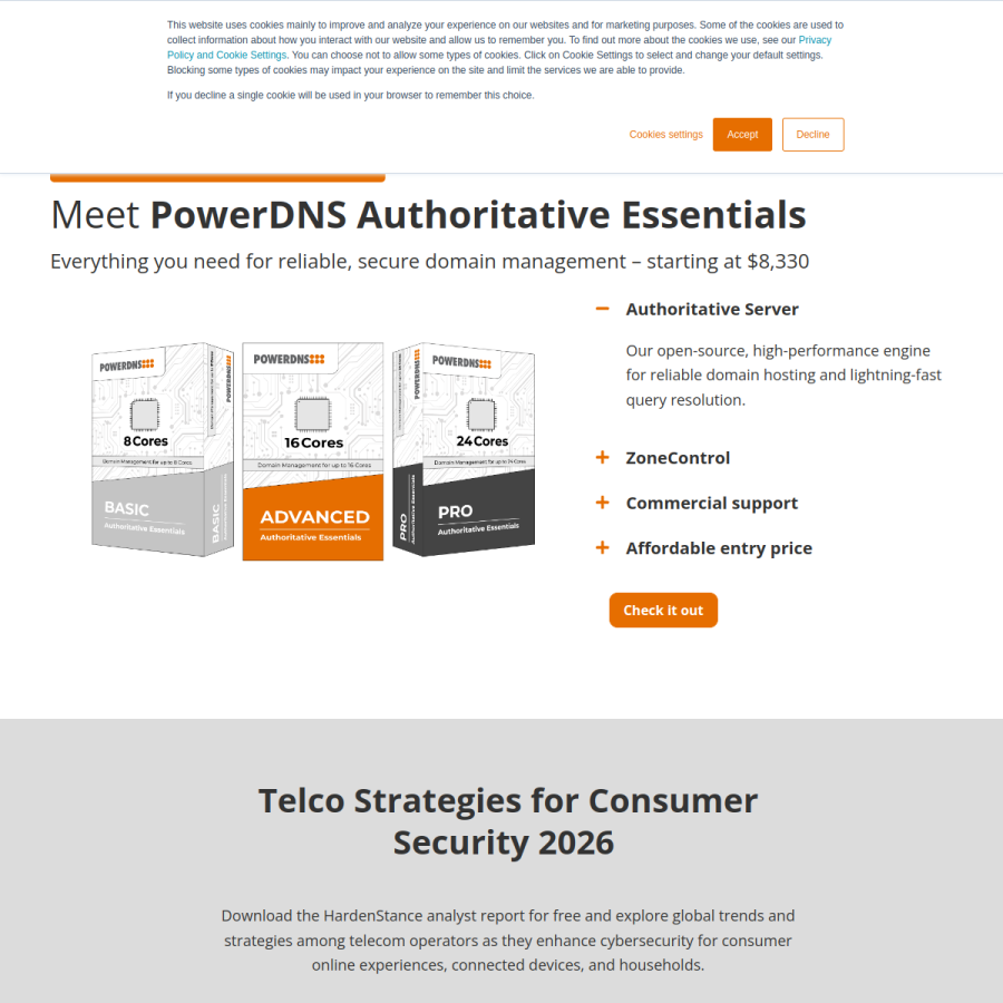 powerdns.com homepage screenshot