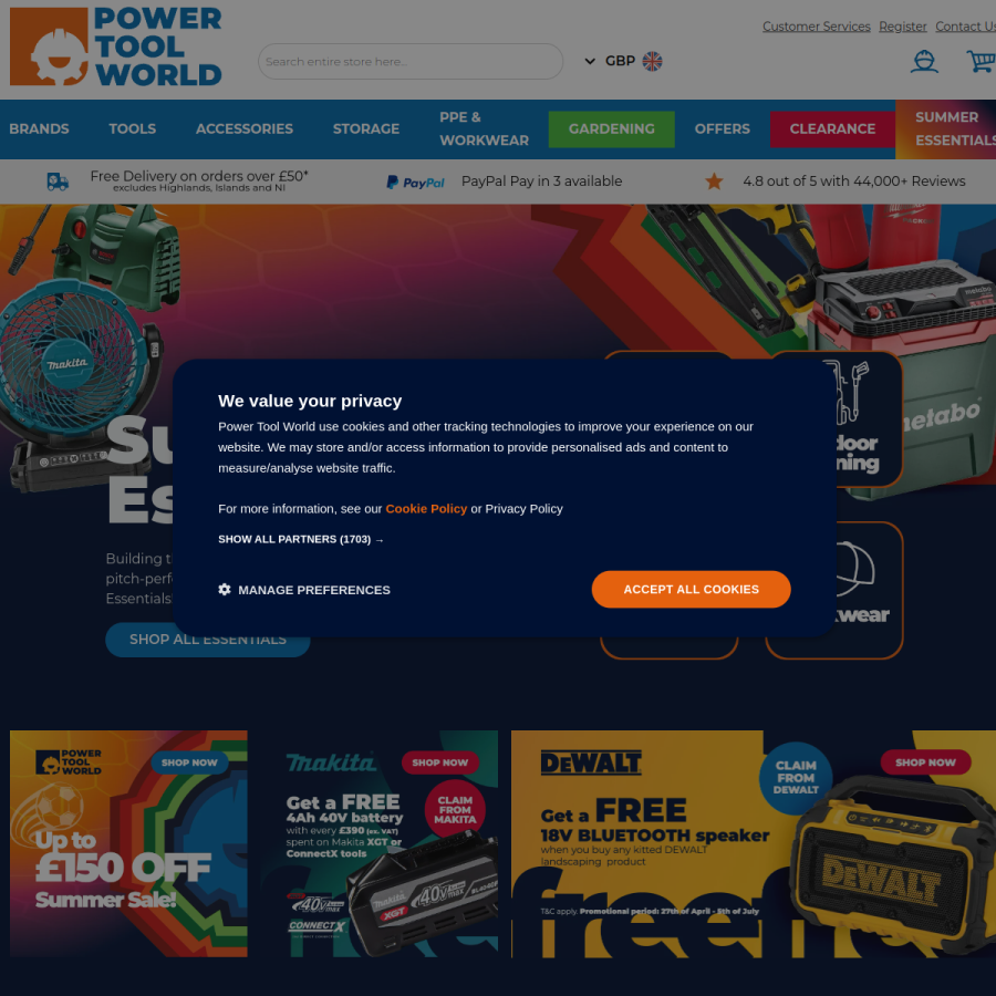 powertoolworld.co.uk homepage screenshot