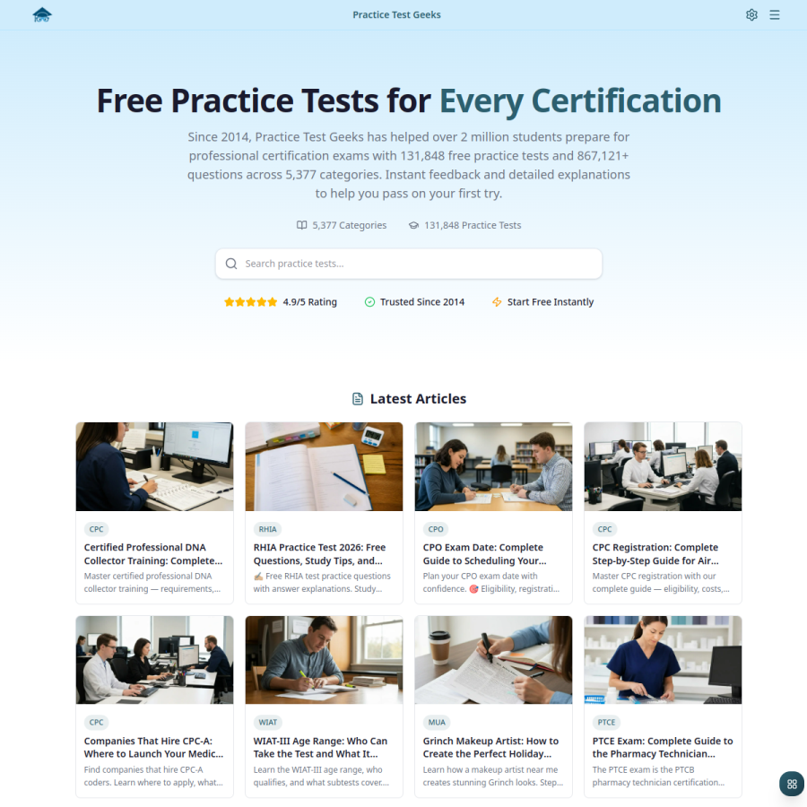 practicetestgeeks.com homepage screenshot