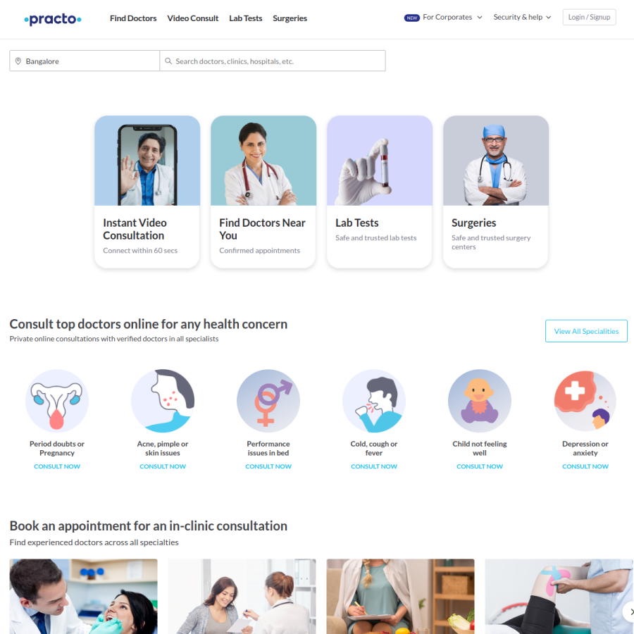 practo.com homepage screenshot