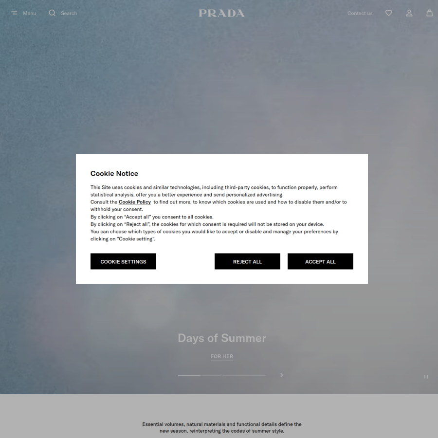 prada.com homepage screenshot