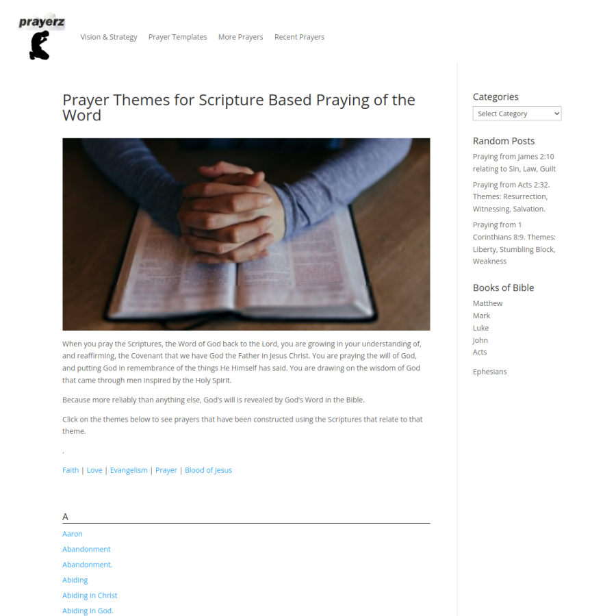 prayerz.org homepage screenshot