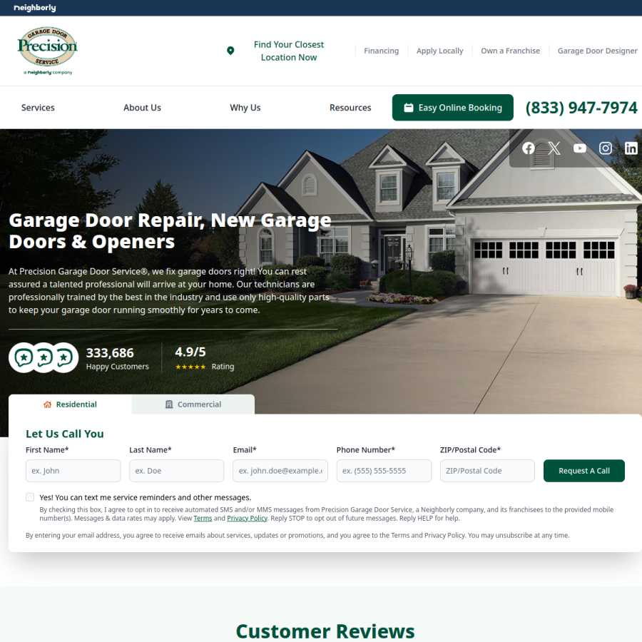 precisiondoor.net homepage screenshot