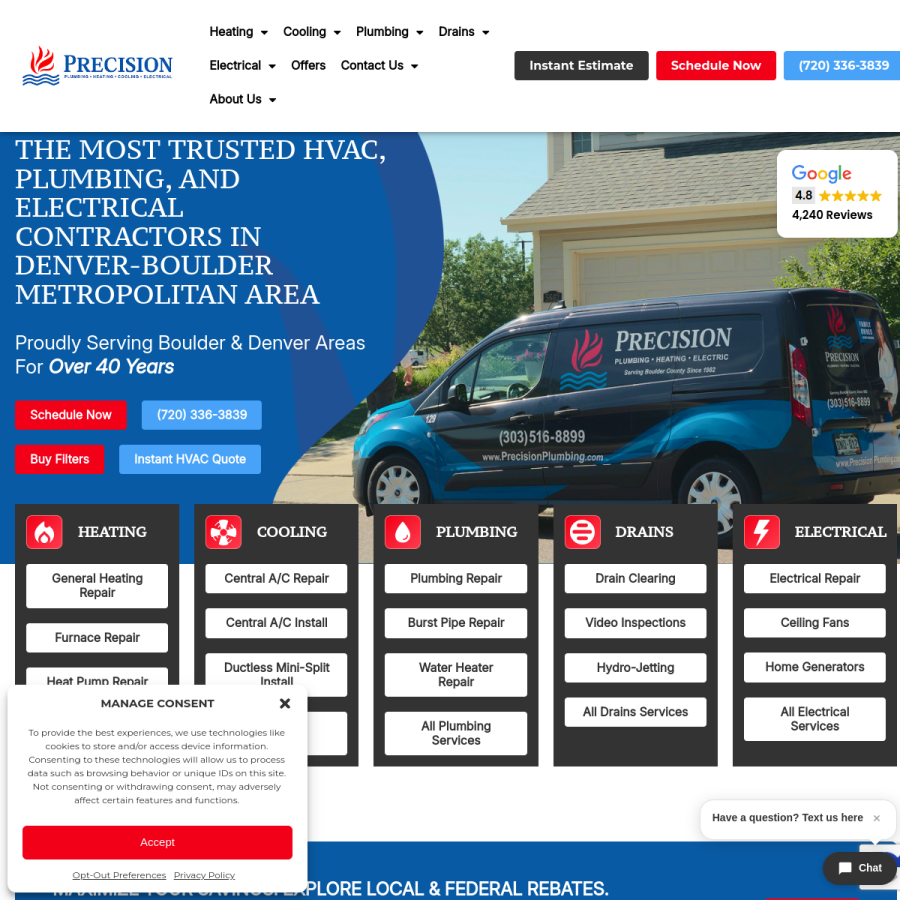 precisionplumbing.com homepage screenshot