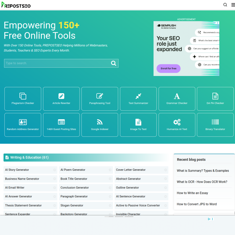 prepostseo.com homepage screenshot