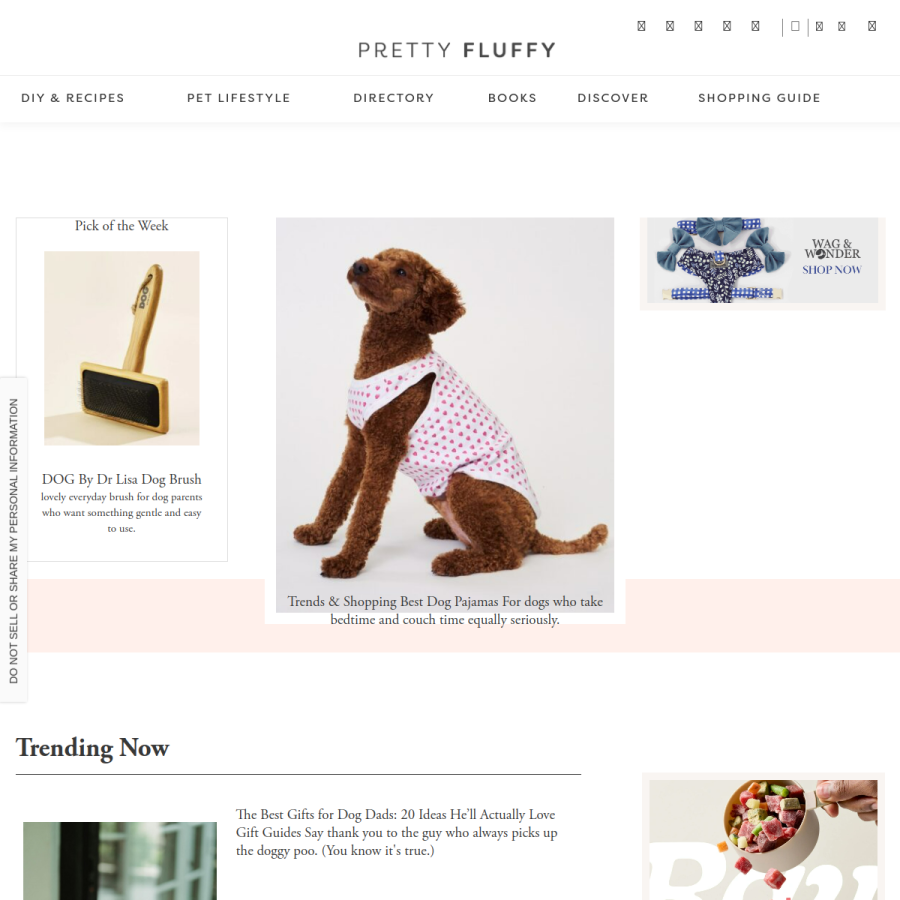 prettyfluffy.com homepage screenshot