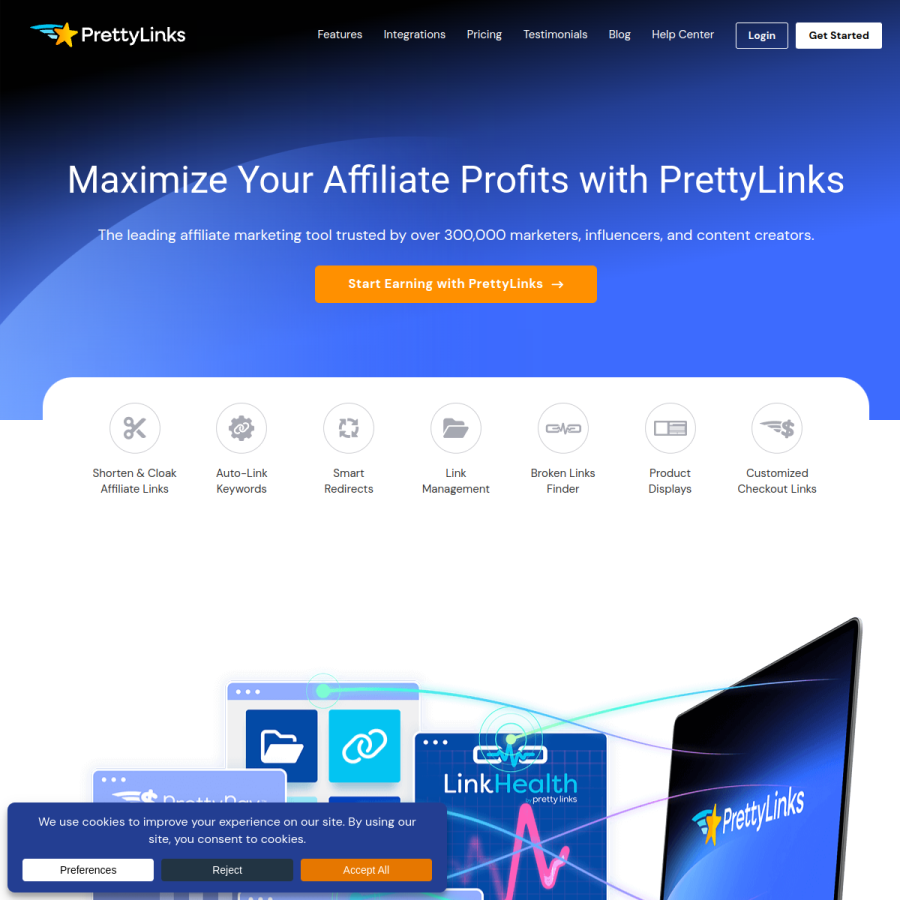 prettylinks.com homepage screenshot