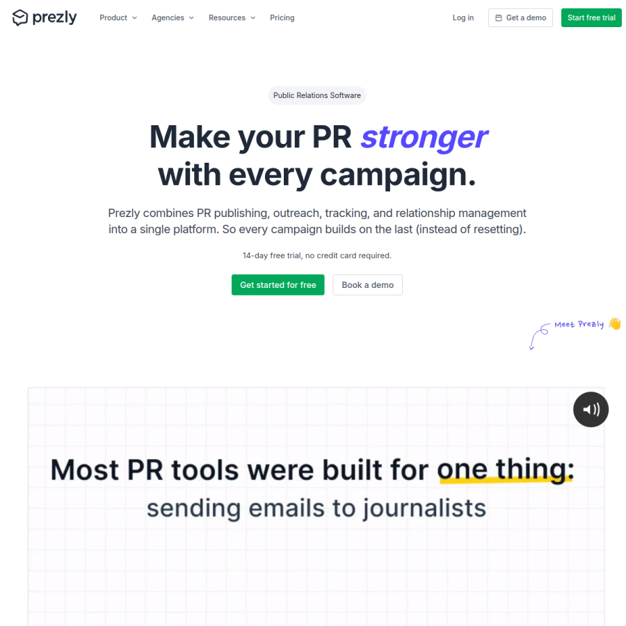 prezly.com homepage screenshot