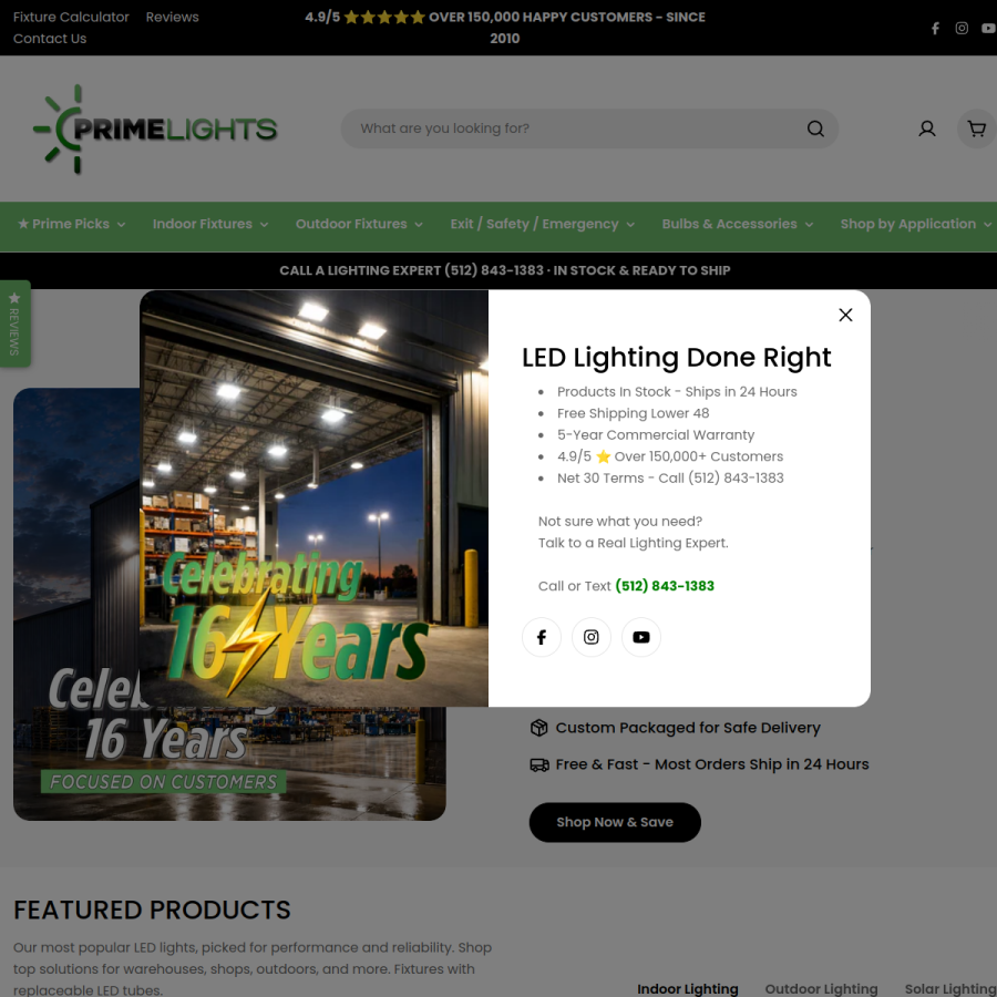 primelights.com homepage screenshot