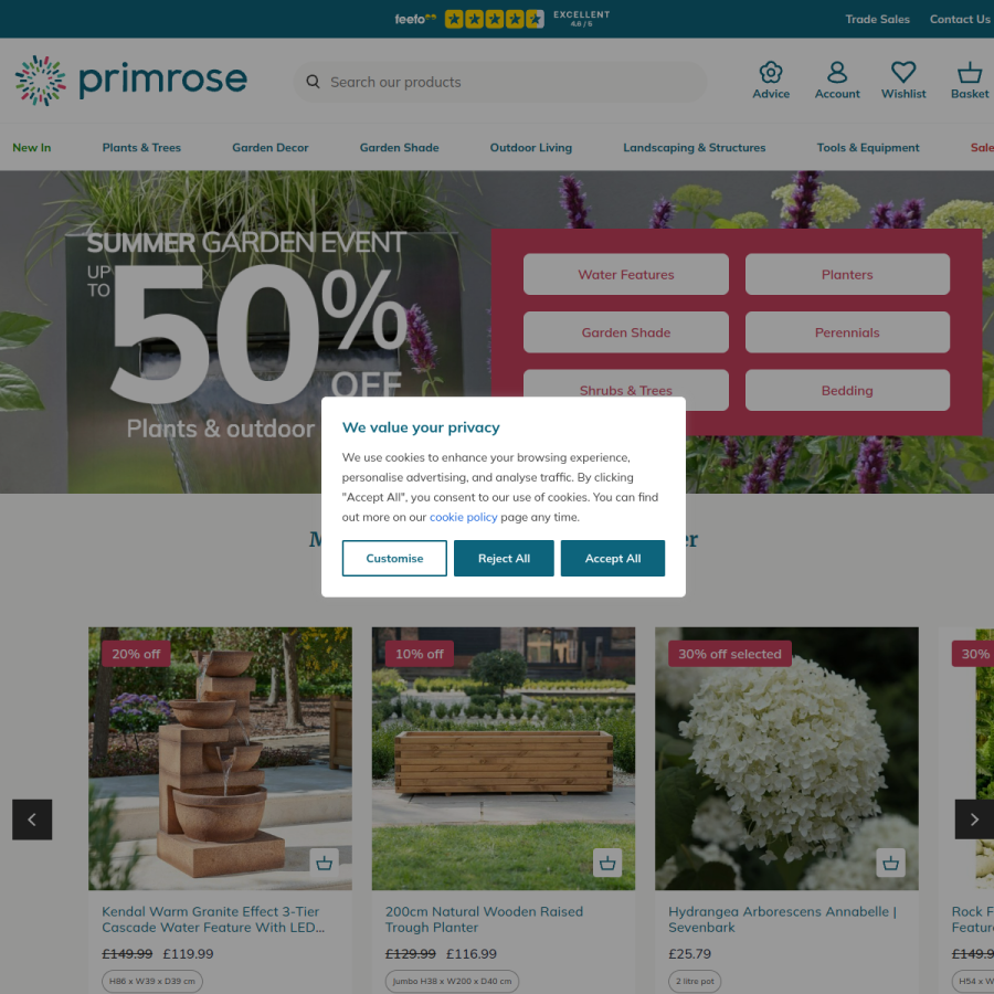 primrose.co.uk homepage screenshot