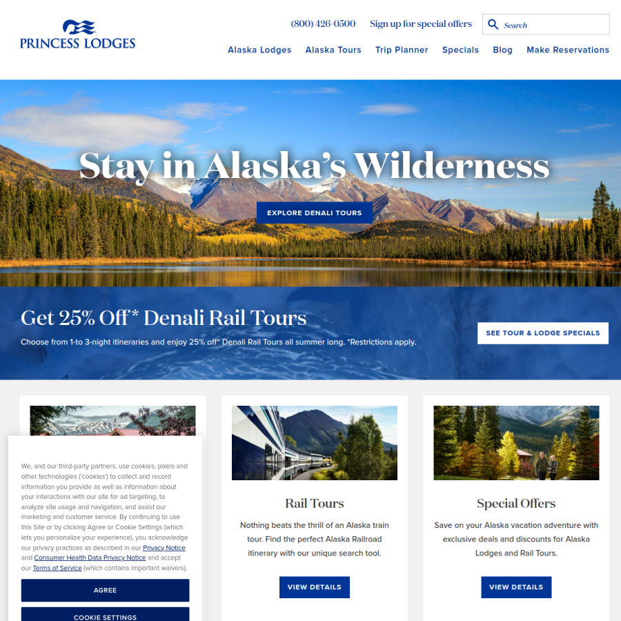 princesslodges.com homepage screenshot