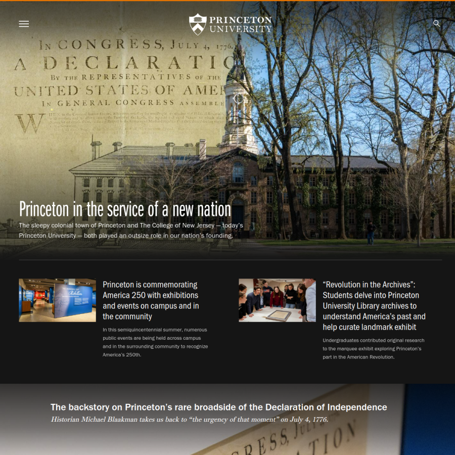 princeton.edu homepage screenshot
