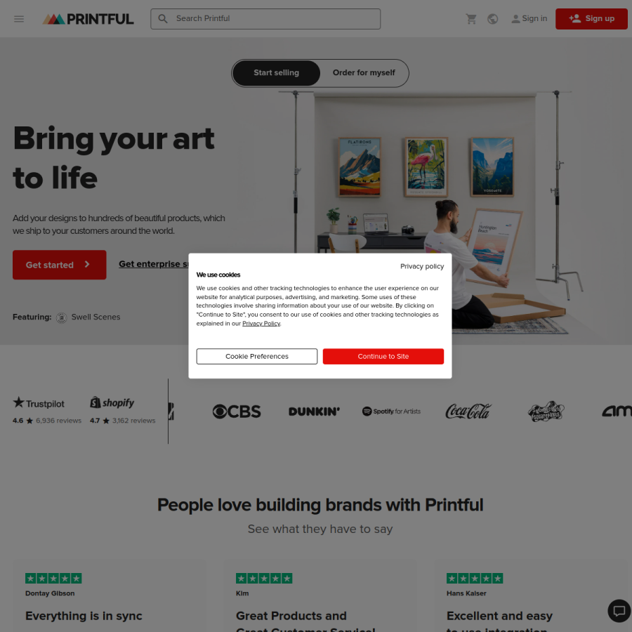 printful.com homepage screenshot
