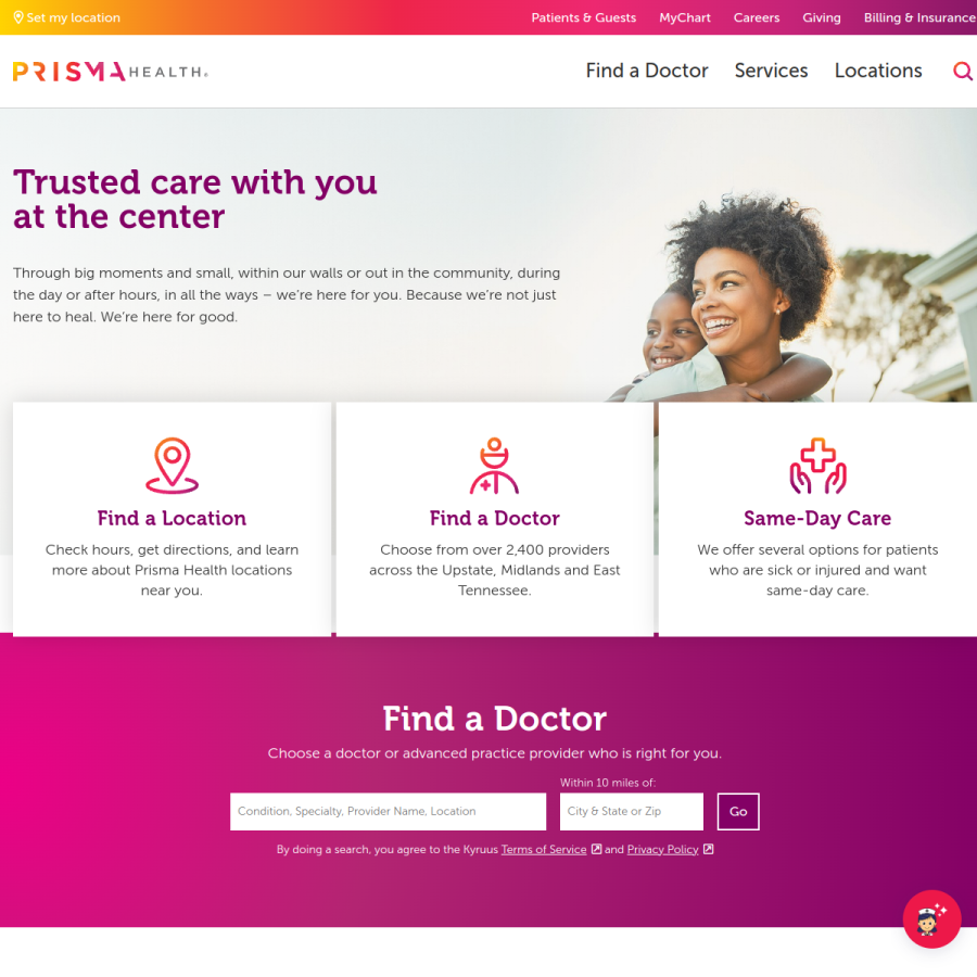 prismahealth.org homepage screenshot