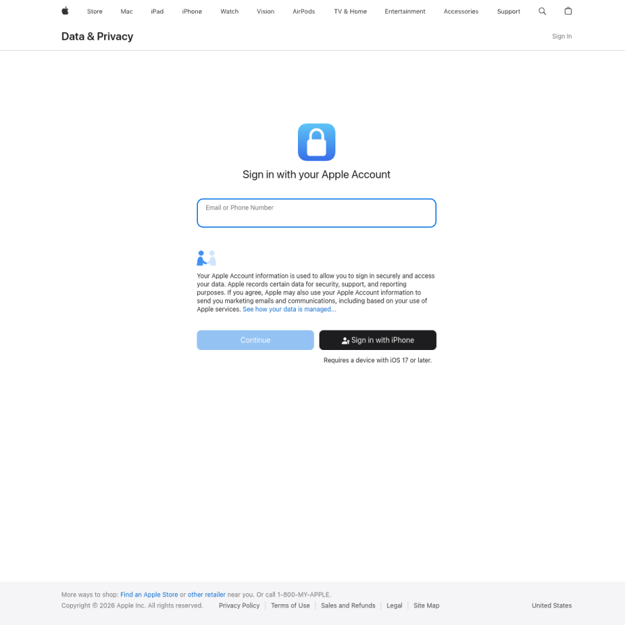 privacy.apple.com homepage screenshot