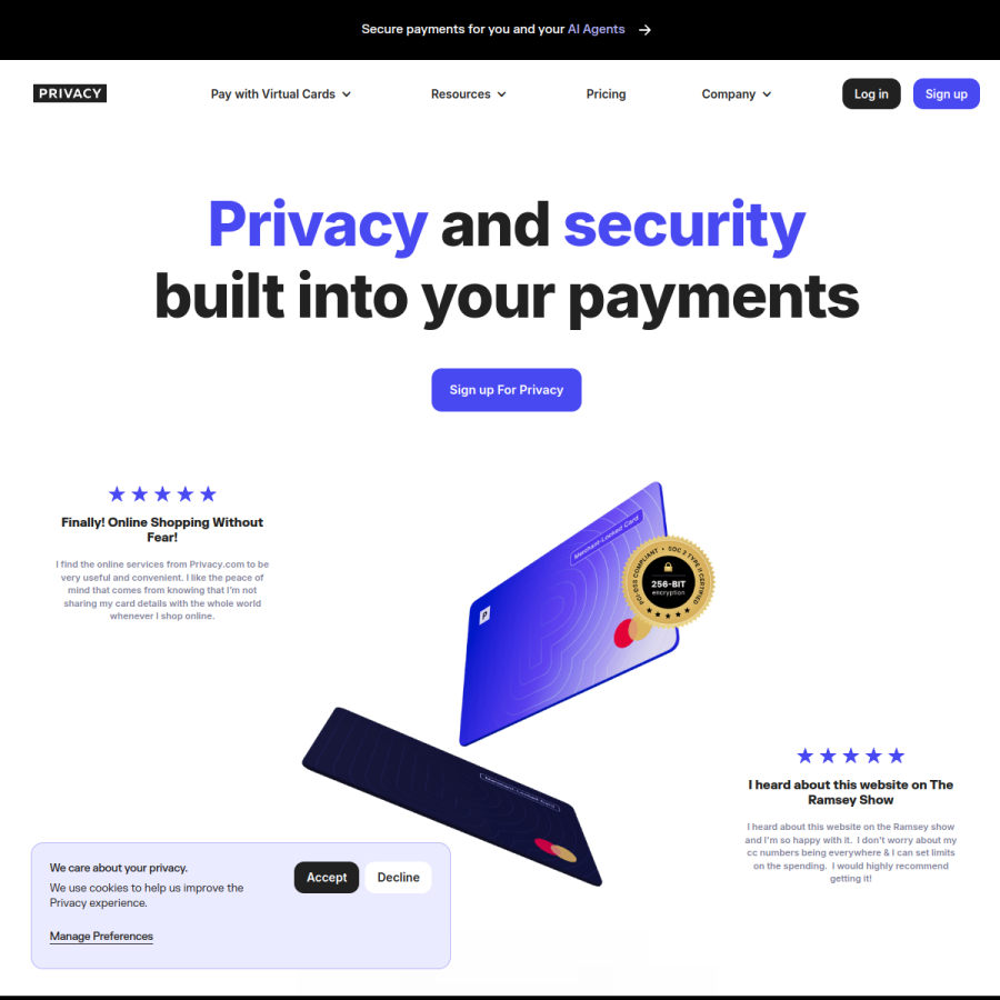 privacy.com homepage screenshot