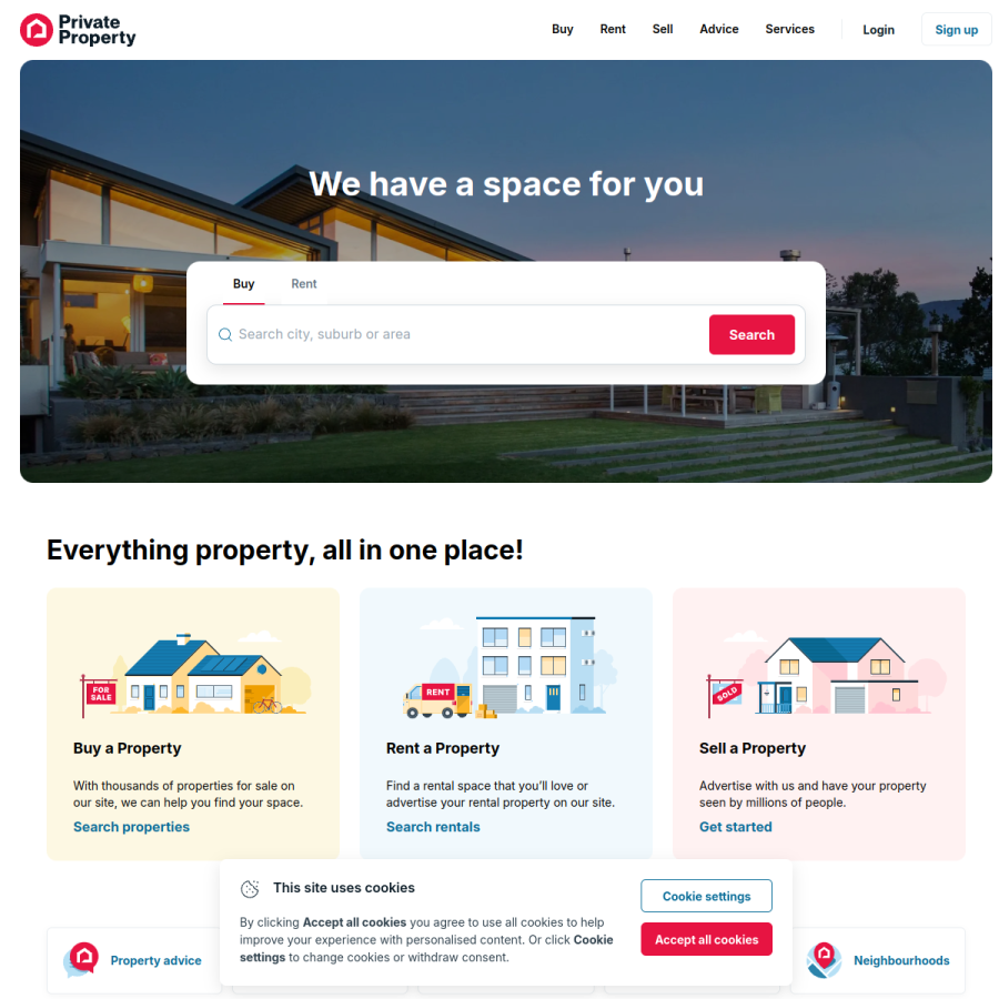 privateproperty.co.za homepage screenshot