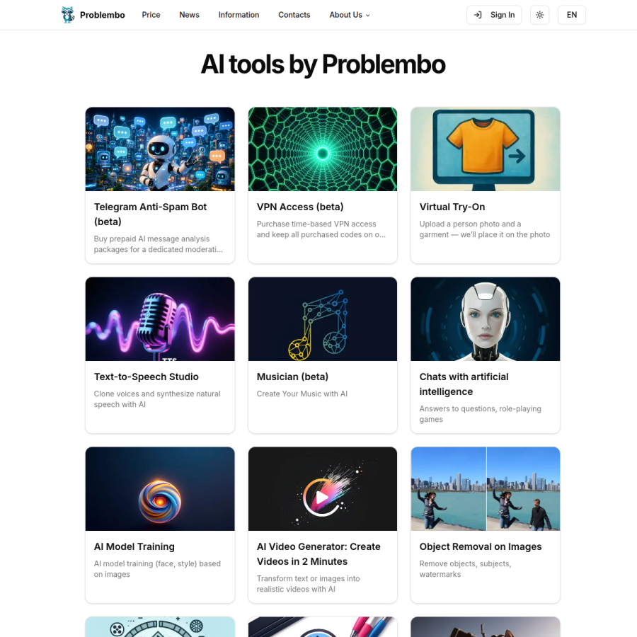 problembo.com homepage screenshot