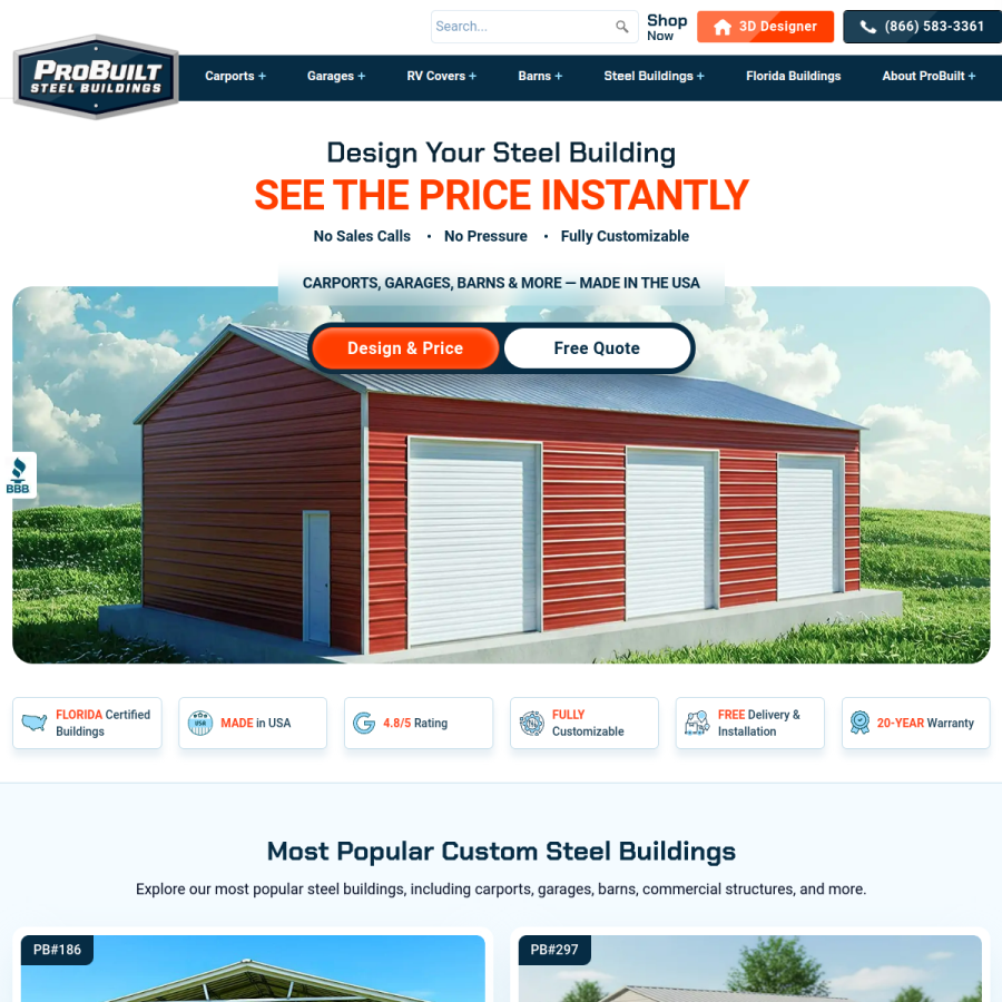 probuiltsteel.com homepage screenshot