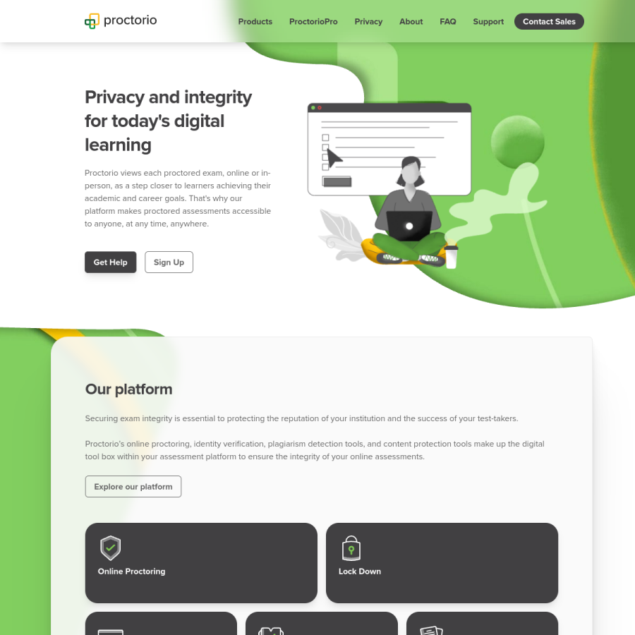 proctorio.com homepage screenshot