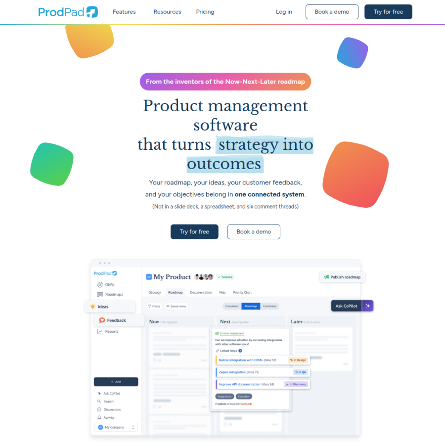 prodpad.com homepage screenshot