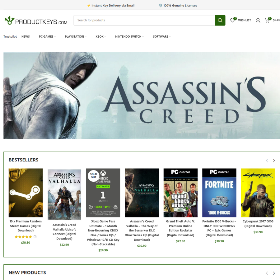 productkeys.com homepage screenshot
