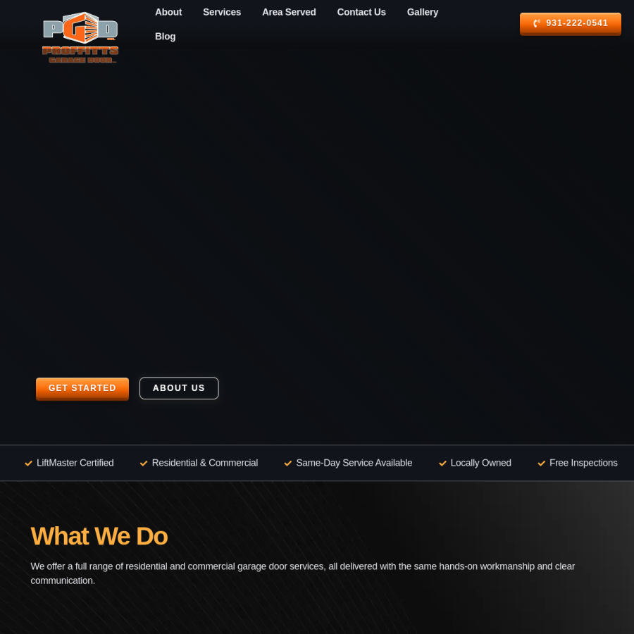 proffittsgaragedoorstn.com homepage screenshot