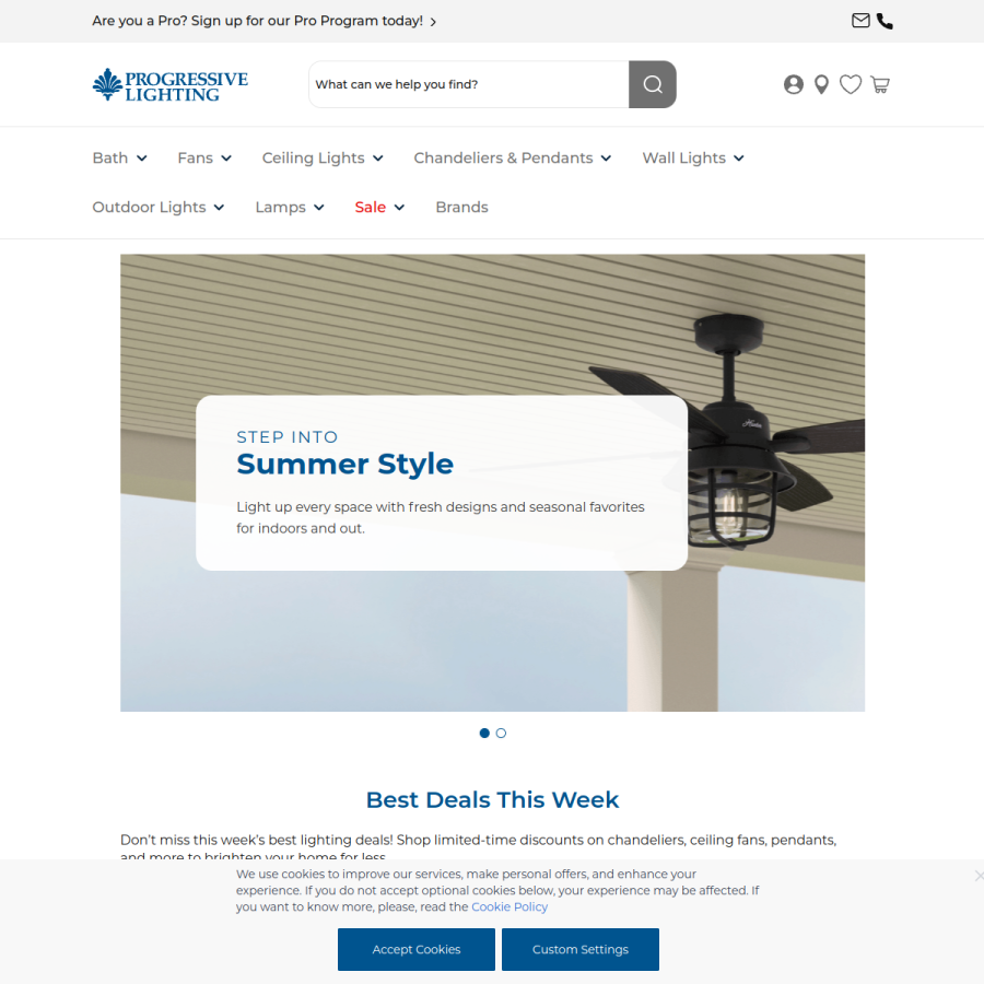 progressivelighting.com homepage screenshot
