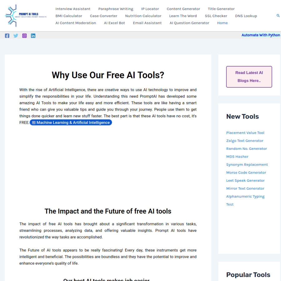 promptaitools.com homepage screenshot