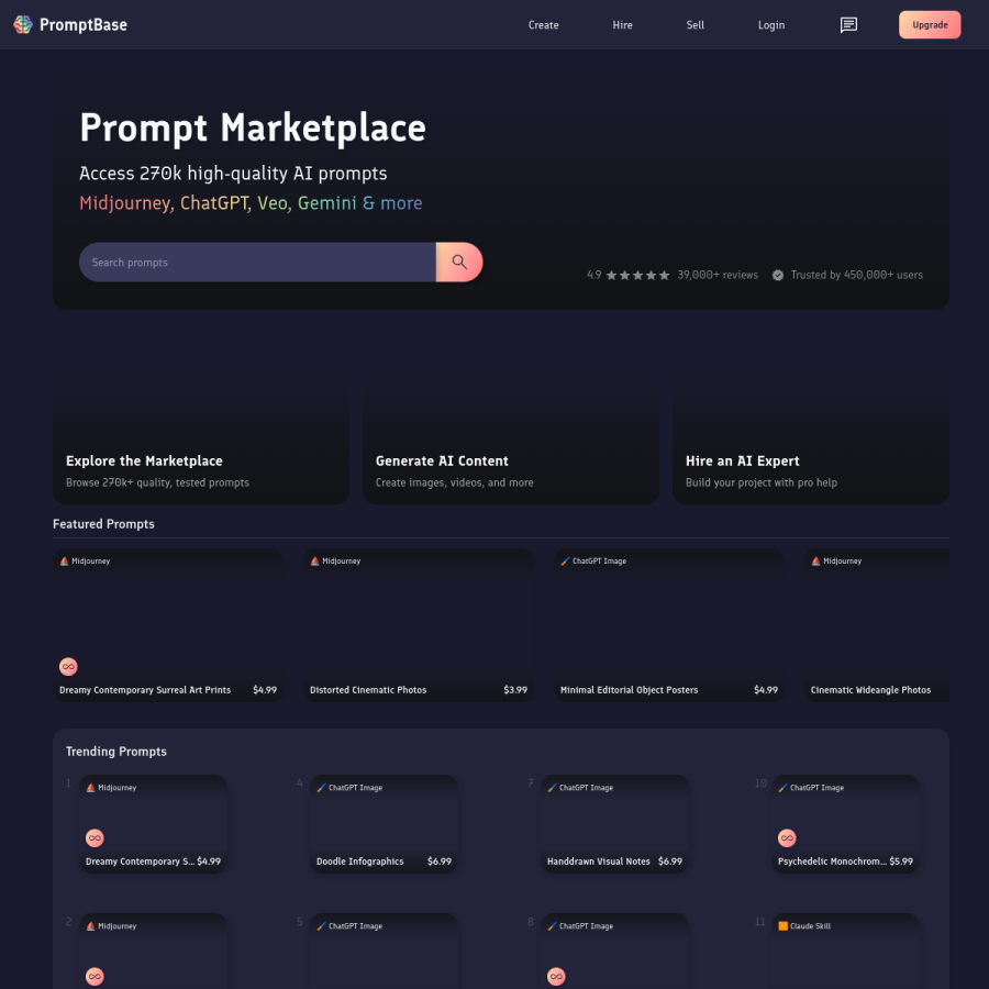 promptbase.com homepage screenshot
