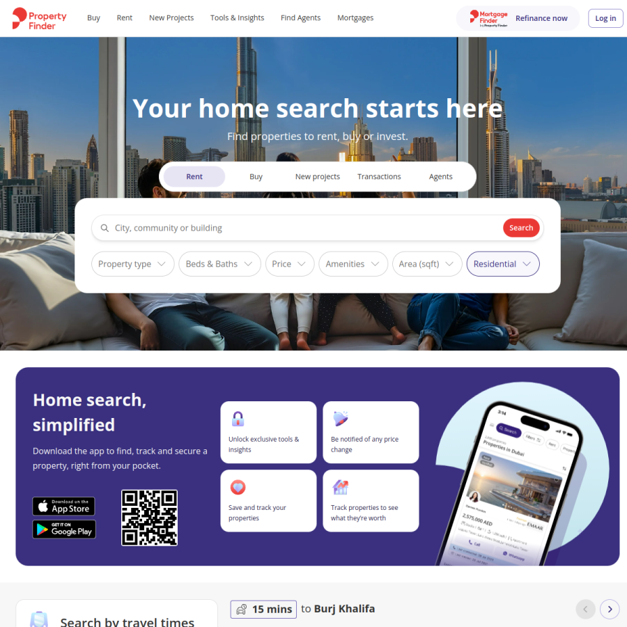 propertyfinder.ae homepage screenshot