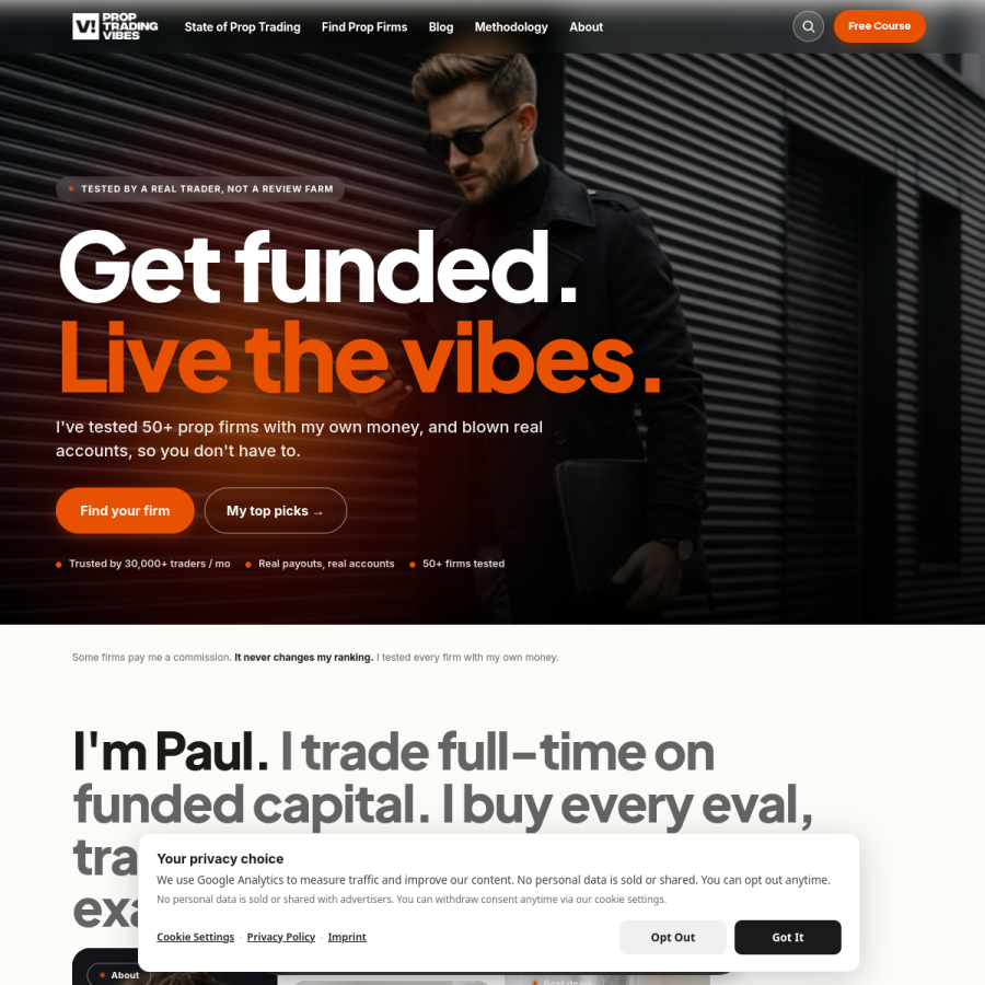 proptradingvibes.com homepage screenshot