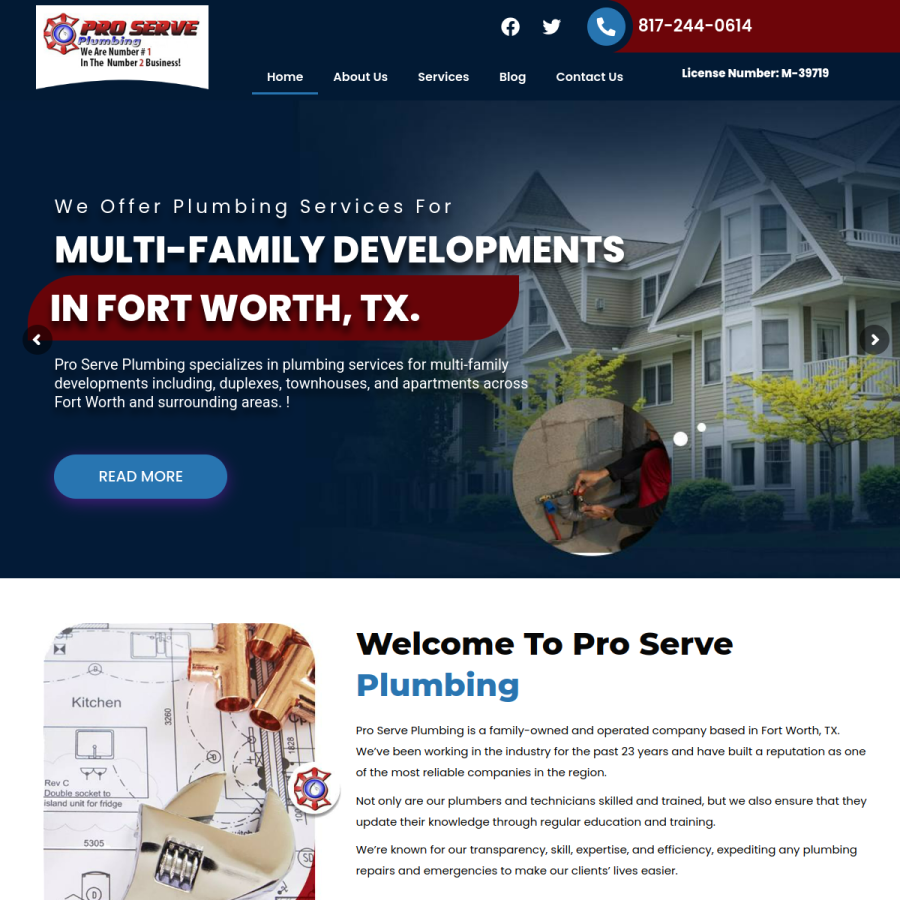 proserveplumbers.com homepage screenshot