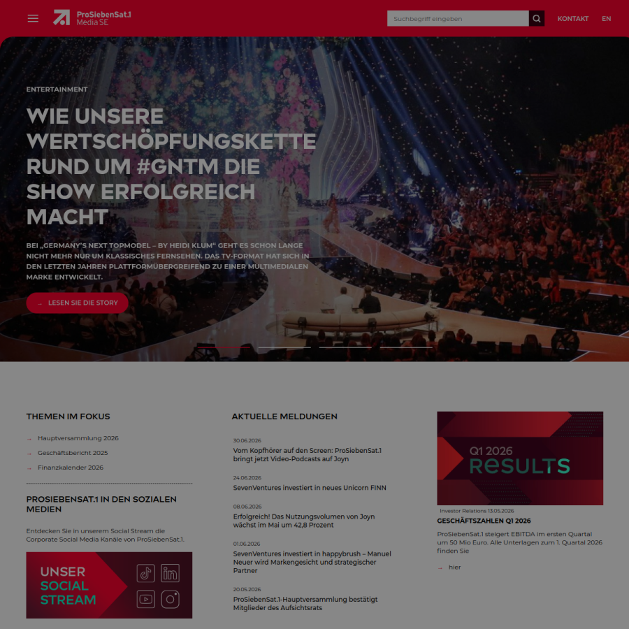 prosiebensat1.com homepage screenshot