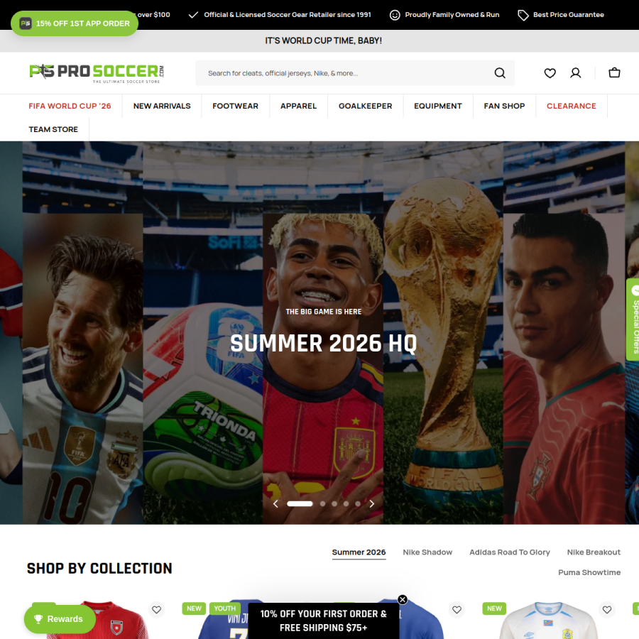 prosoccer.com homepage screenshot