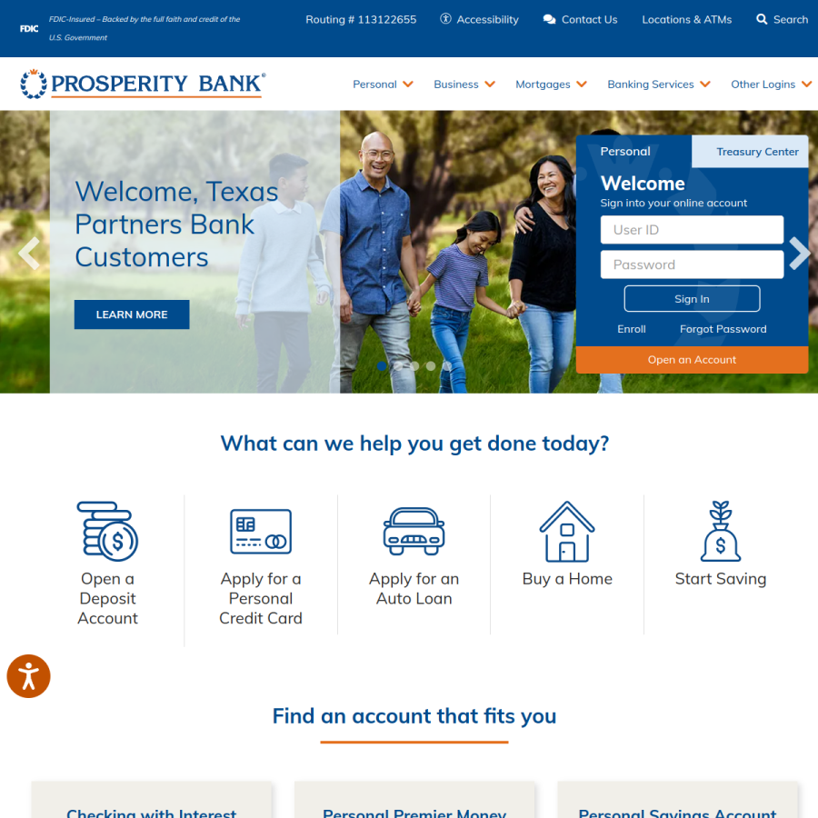 prosperitybankusa.com homepage screenshot