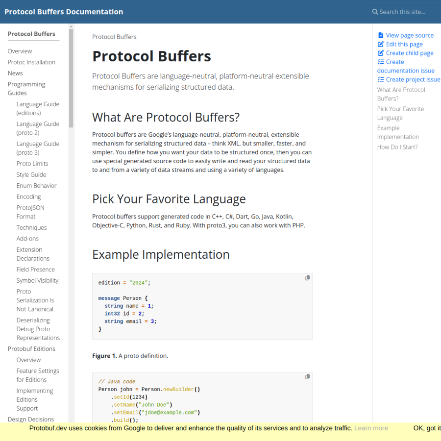 protobuf.dev homepage screenshot