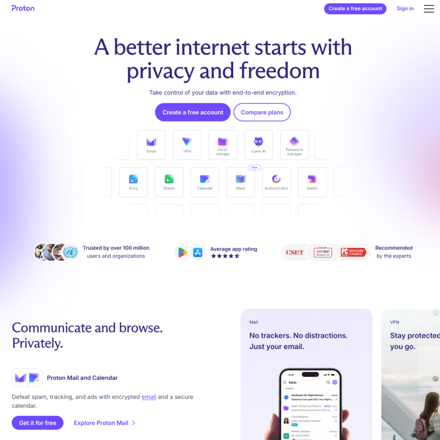 proton.me homepage screenshot