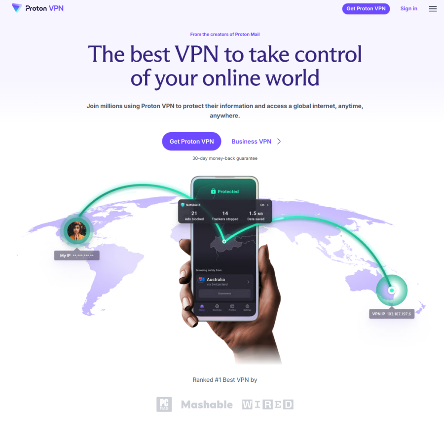 protonvpn.com homepage screenshot