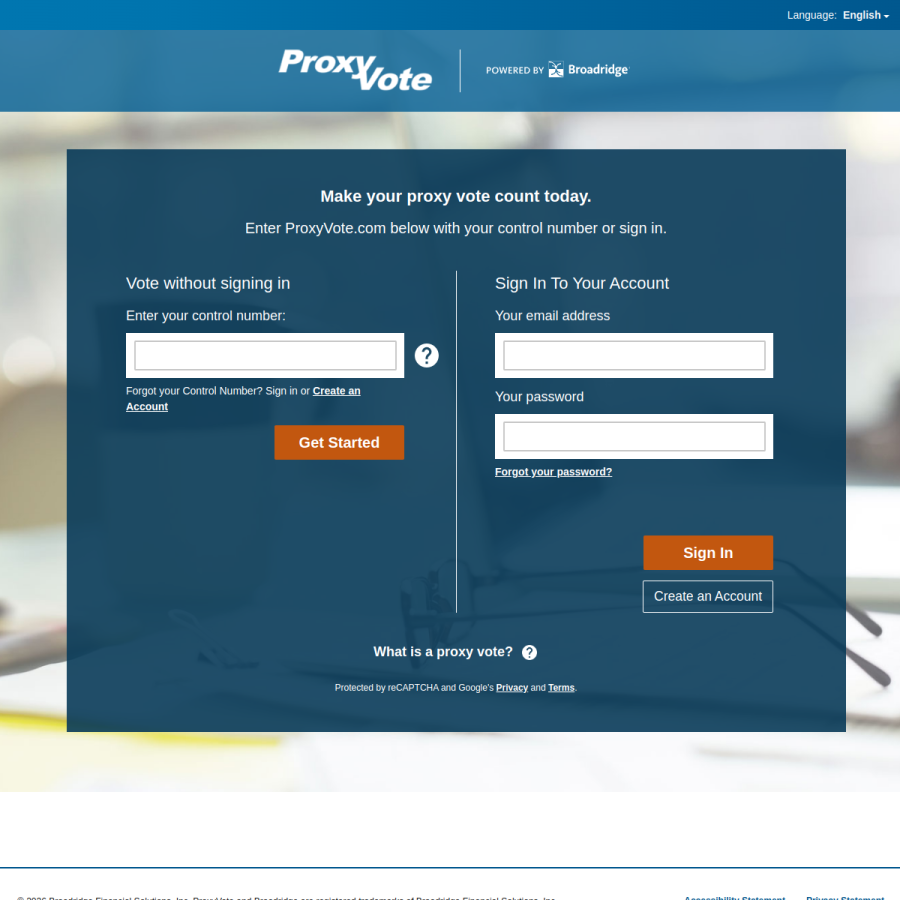proxyvote.com homepage screenshot