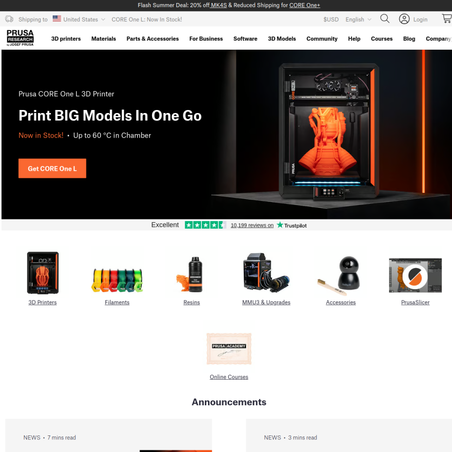 prusa3d.com homepage screenshot