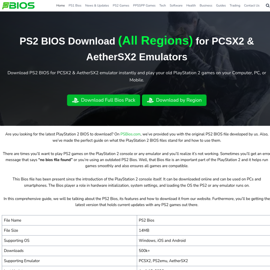 psbios.com homepage screenshot