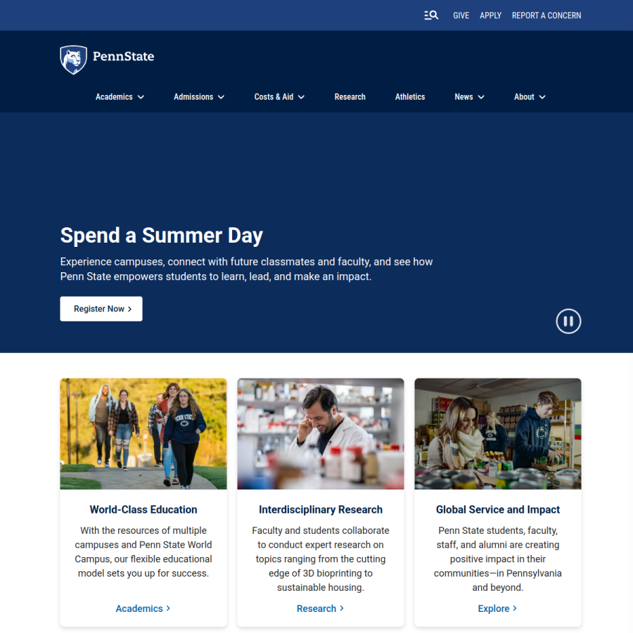 psu.edu homepage screenshot