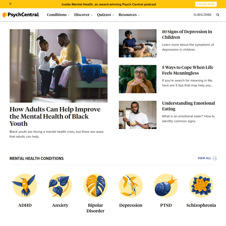 psychcentral.com homepage screenshot