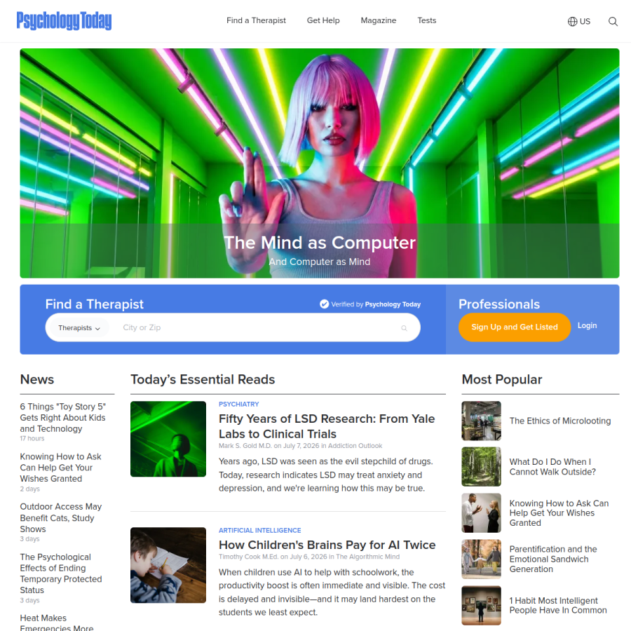 psychologytoday.com homepage screenshot
